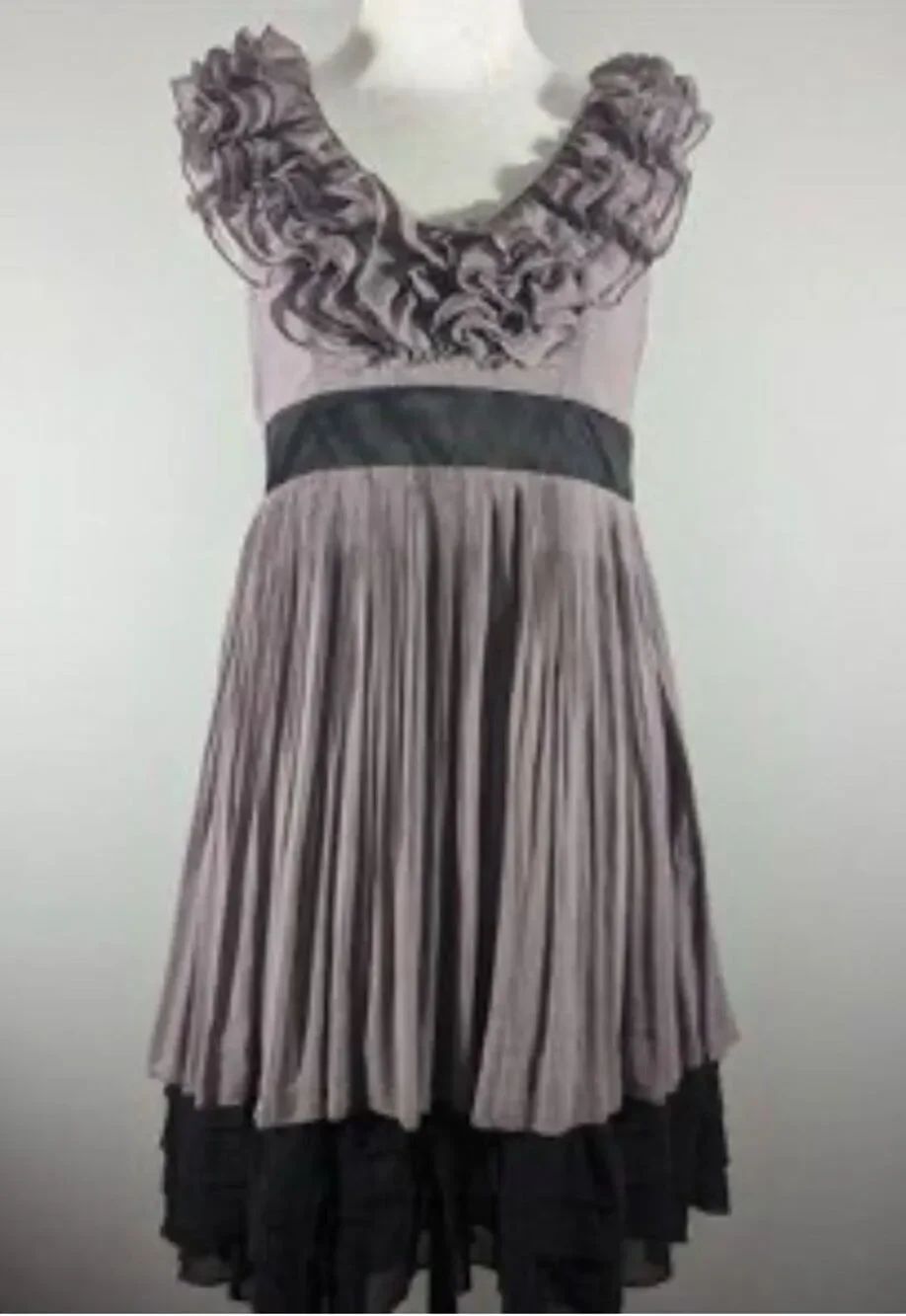 RYU ANTHROPOLOGIE ruffle chiffon GRAY party DRESS sz L